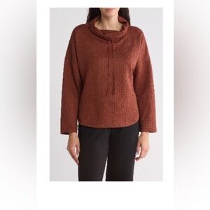 New! Max Studio Funnel Neck Waffle Knit Pullover Chestnut Various Sizes